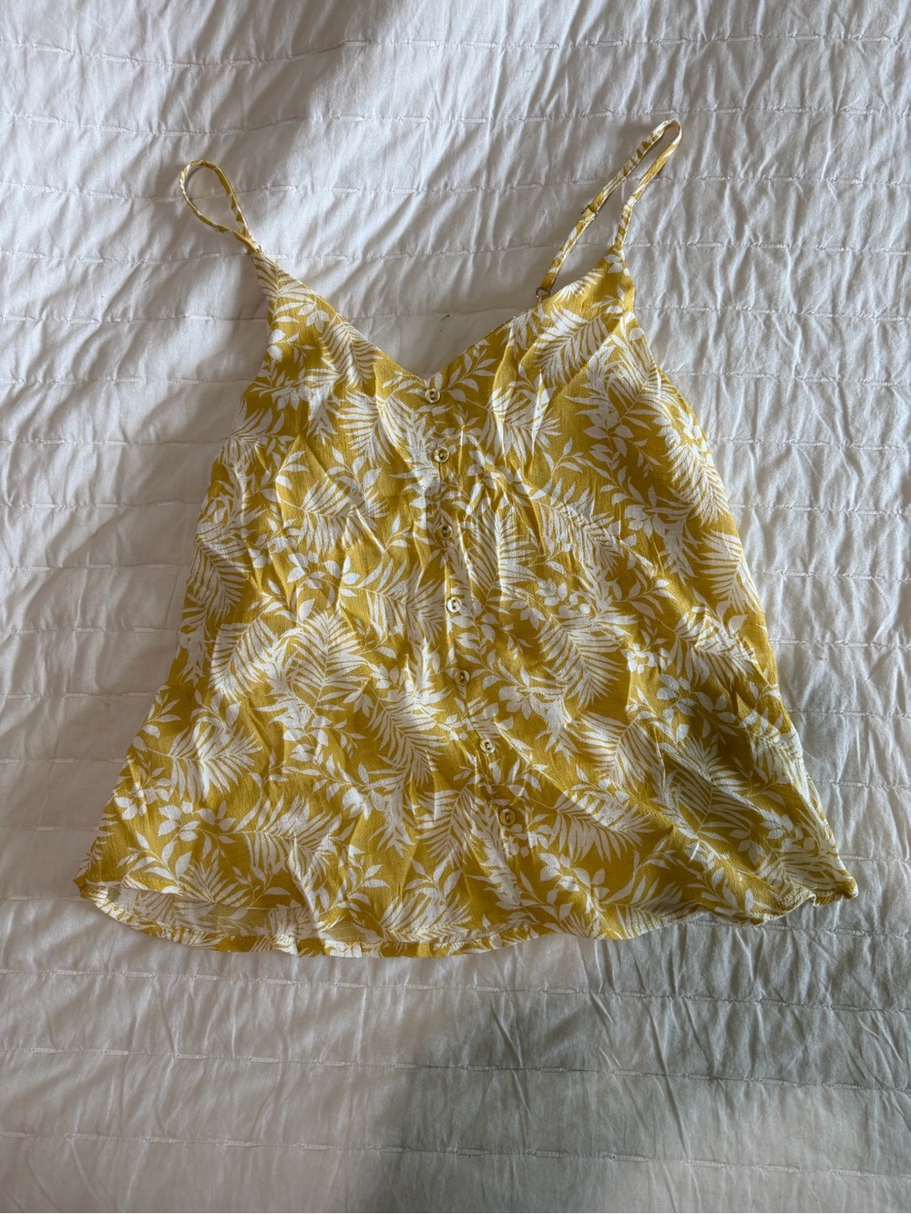 Yellow Leaf-Print Spaghetti Strap Camisole